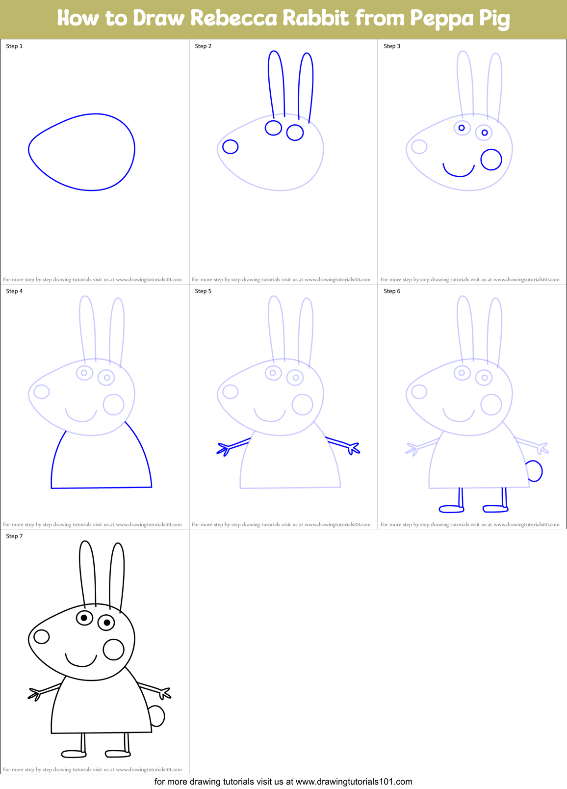 How to Draw Rebecca Rabbit from Peppa Pig Printable Step by Step