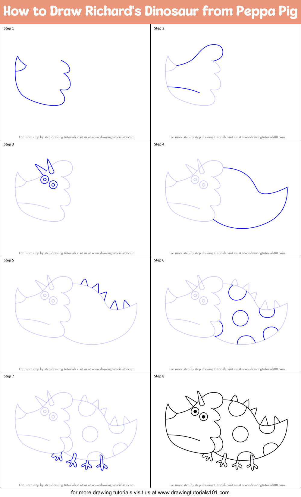 How to Draw Richard's Dinosaur from Peppa Pig (Peppa Pig) Step by Step ...