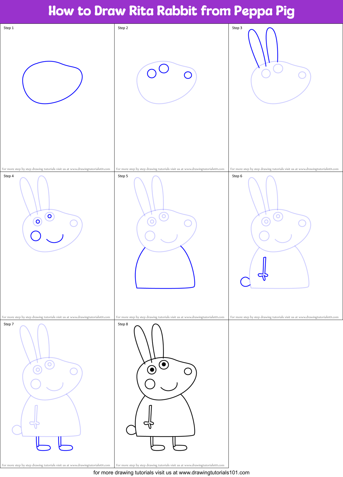 How to Draw Rita Rabbit from Peppa Pig Printable Step by Step