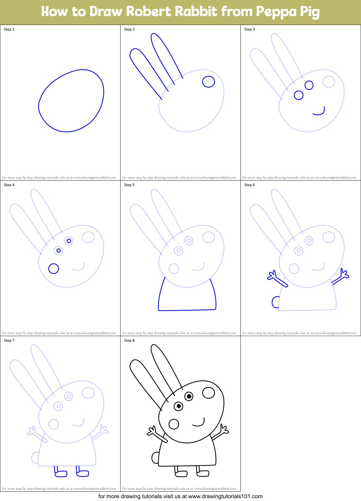 How to Draw Robert Rabbit from Peppa Pig Printable Step by Step