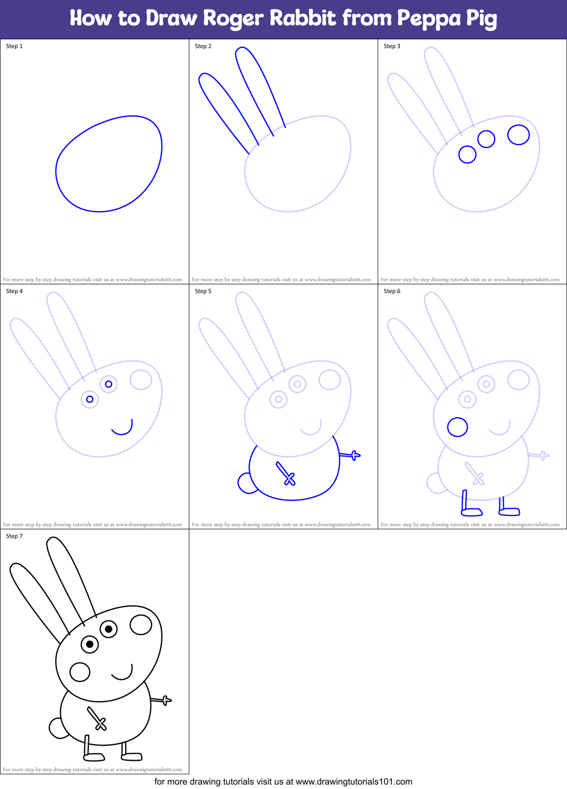 How to Draw Roger Rabbit from Peppa Pig Printable Step by Step