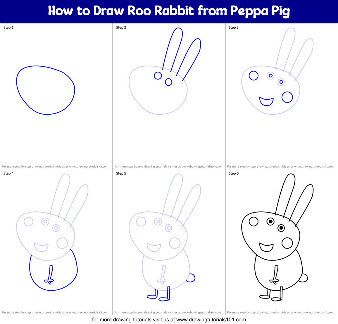 How to Draw Roo Rabbit from Peppa Pig Printable Step by Step