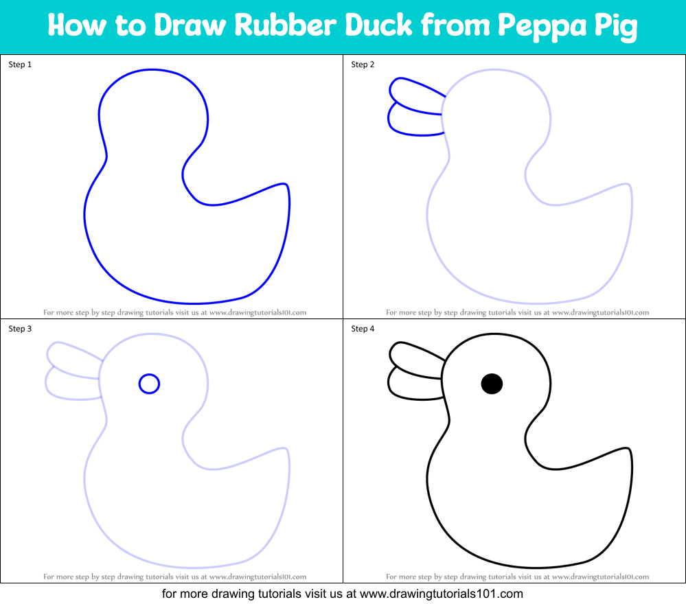 How to Draw Rubber Duck from Peppa Pig Printable Step by Step