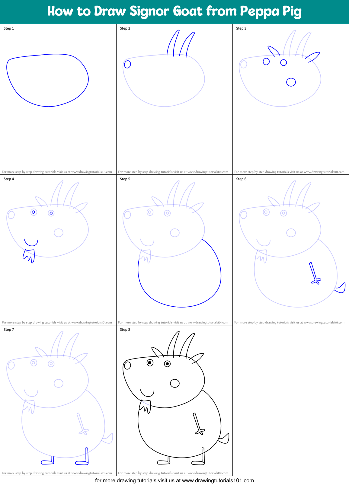 How to Draw Signor Goat from Peppa Pig Printable Step by Step