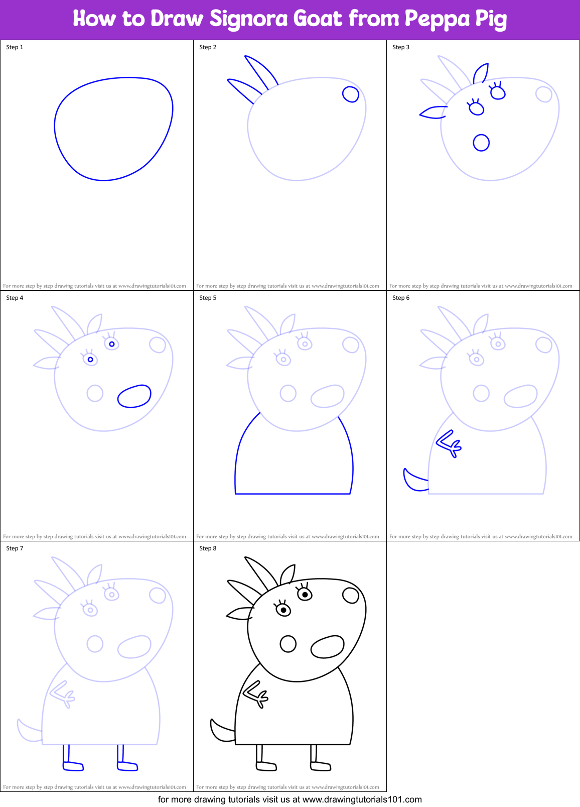 How to Draw Signora Goat from Peppa Pig Printable Step by Step