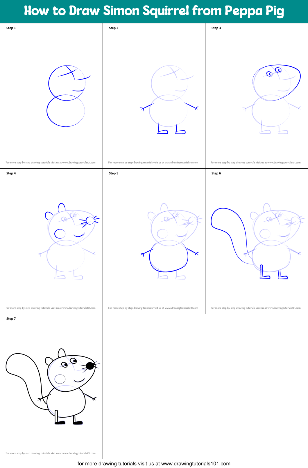 How to Draw Simon Squirrel from Peppa Pig Printable Step by Step