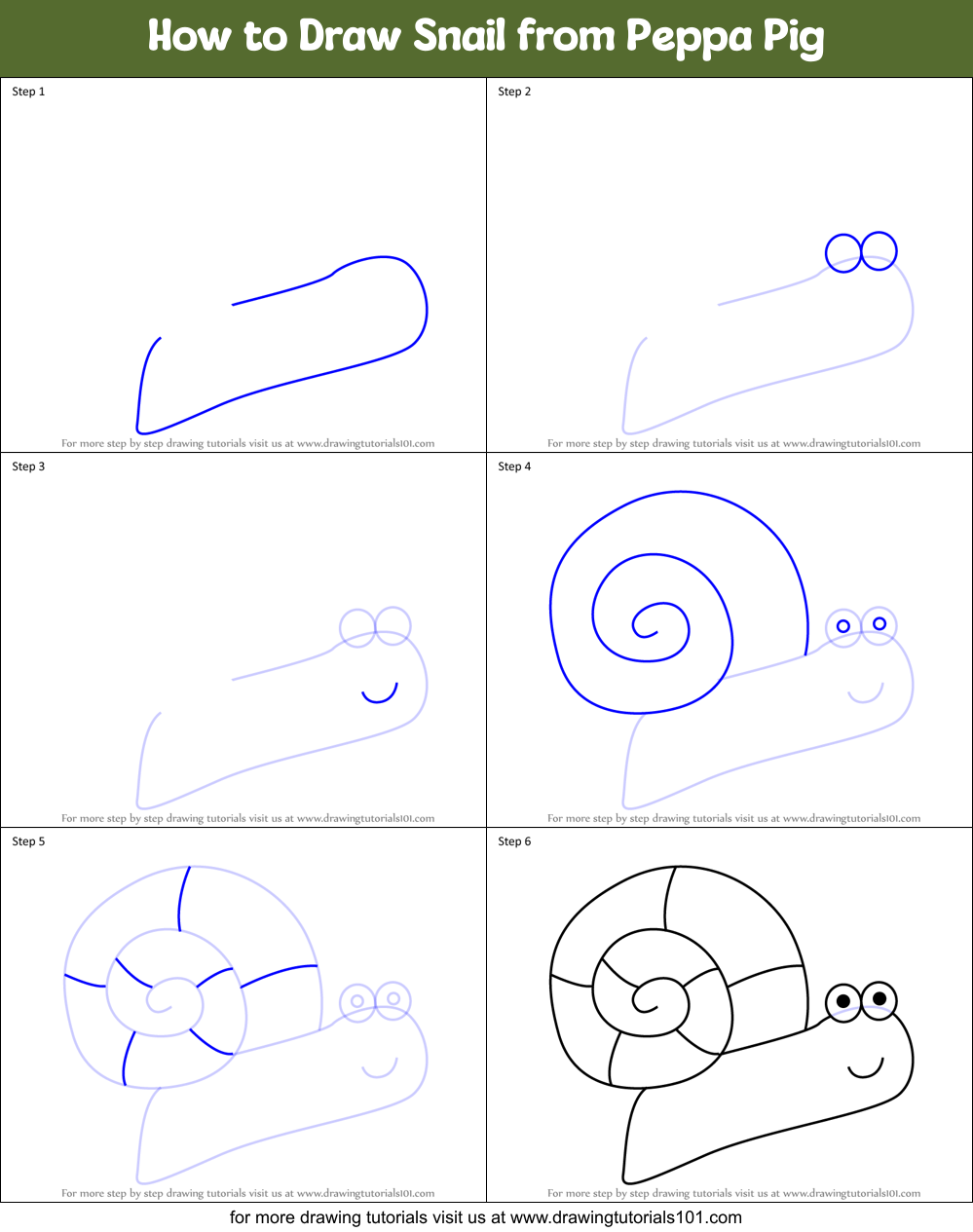 How to Draw Snail from Peppa Pig Printable Step by Step