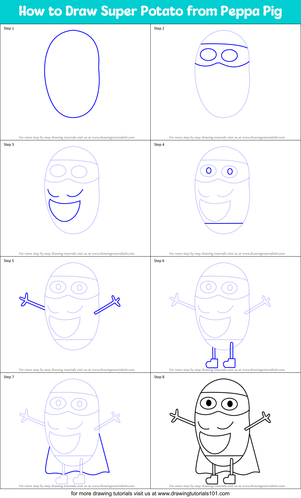 How to Draw Super Potato from Peppa Pig Printable Step by Step