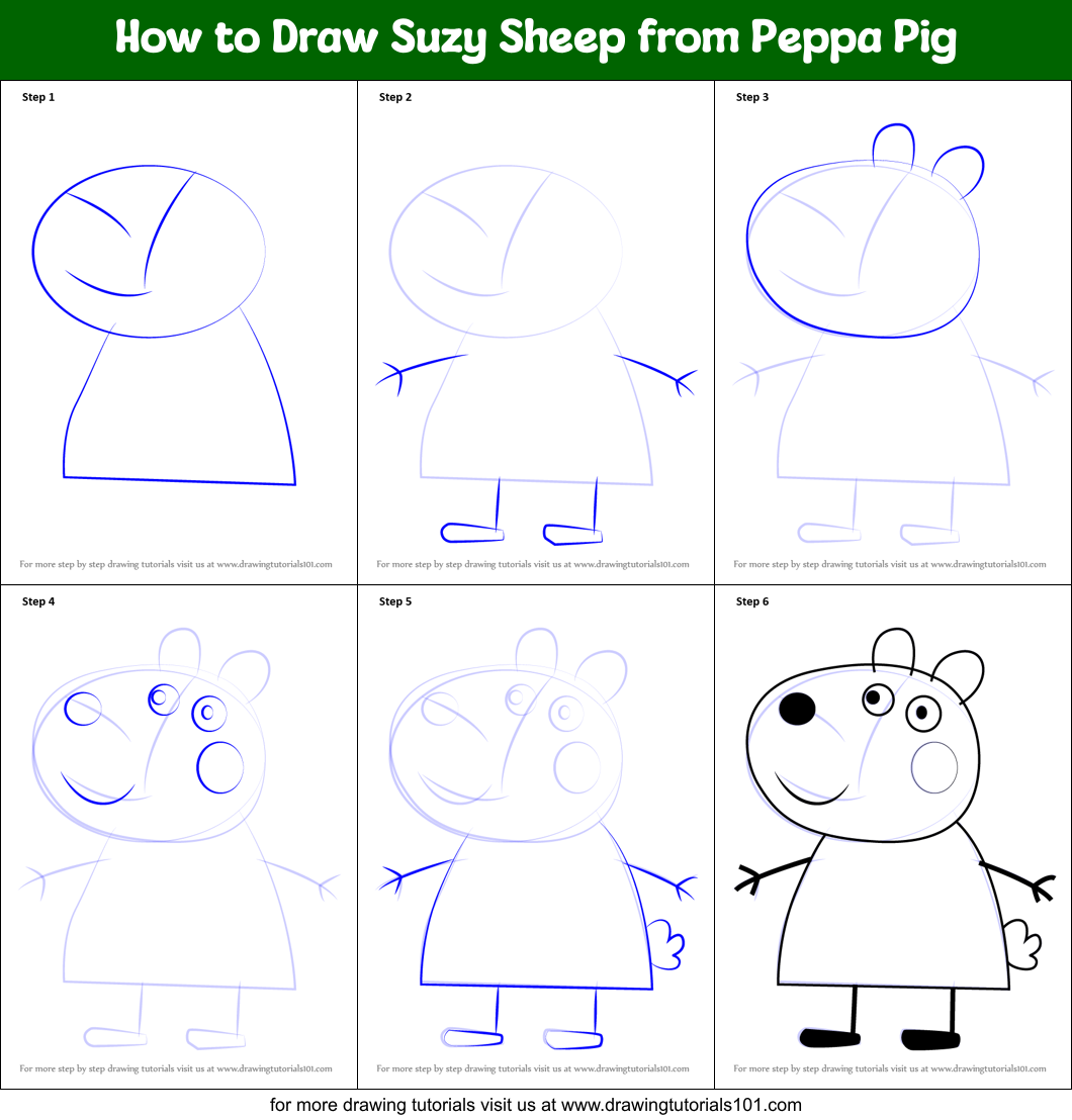 How to Draw Suzy Sheep from Peppa Pig Printable Step by Step