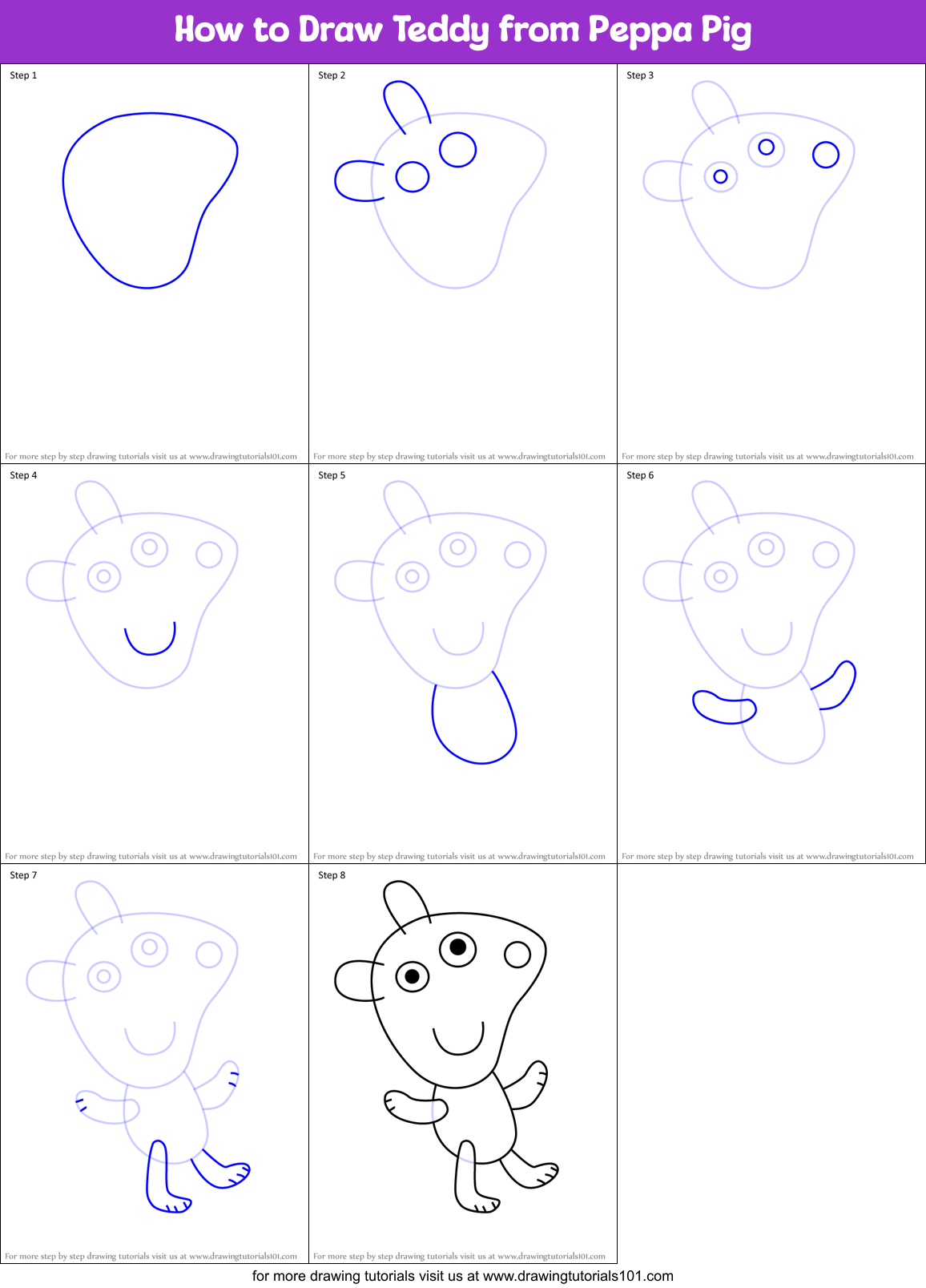 How to Draw Teddy from Peppa Pig Printable Step by Step