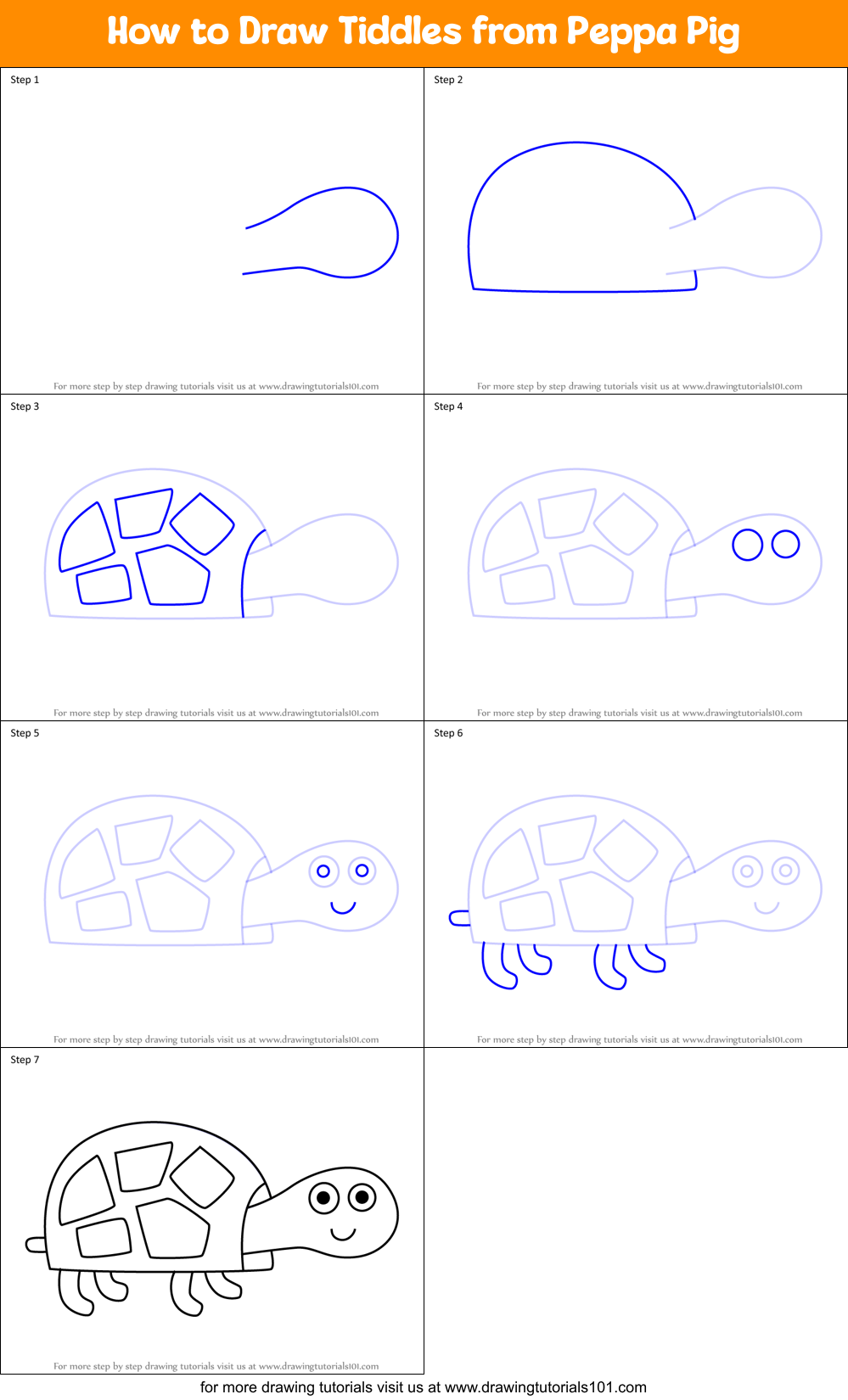 How to Draw Tiddles from Peppa Pig Printable Step by Step