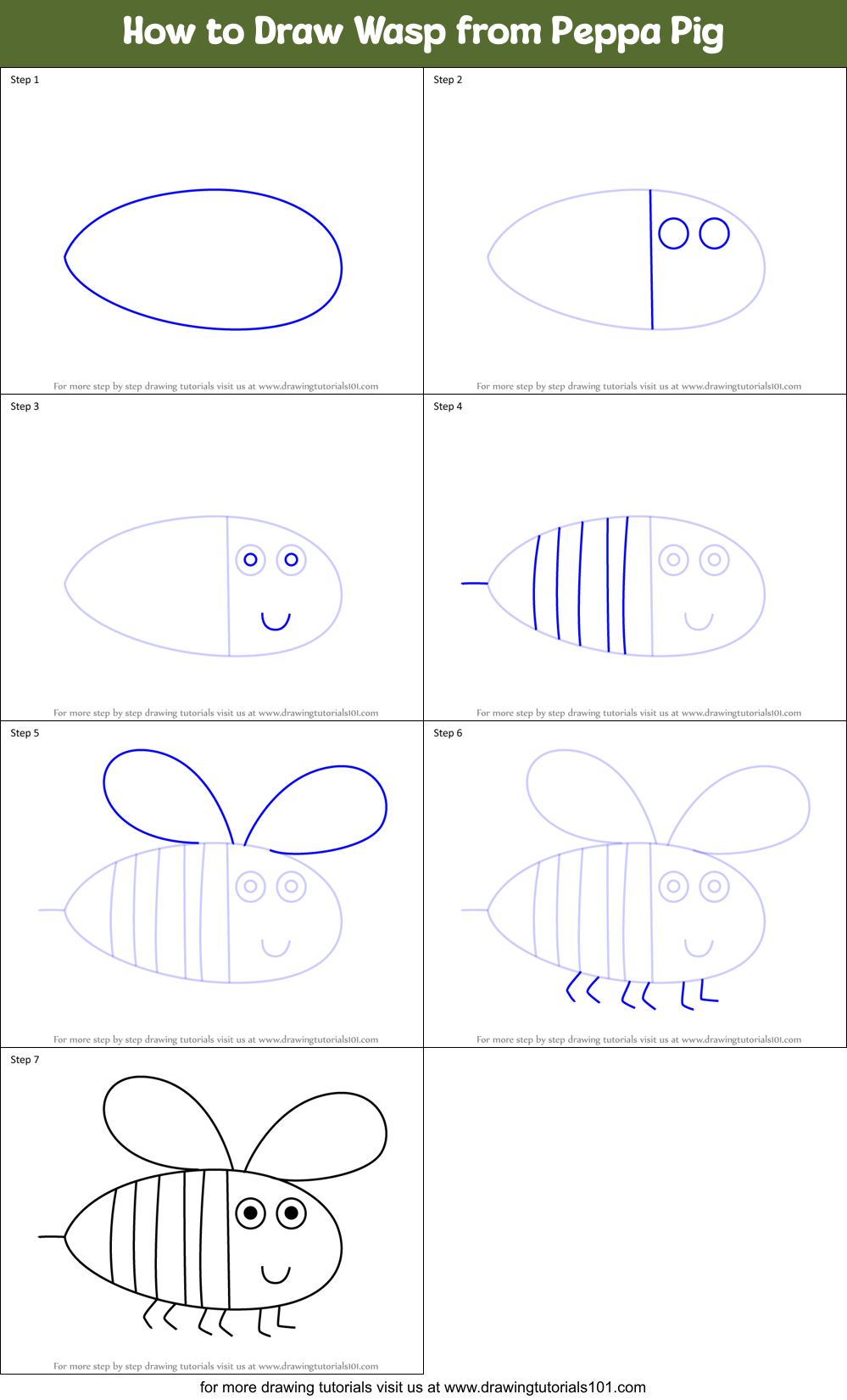 How to Draw Wasp from Peppa Pig Printable Step by Step