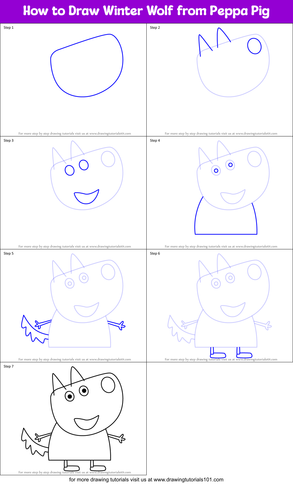 How to Draw Winter Wolf from Peppa Pig Printable Step by Step