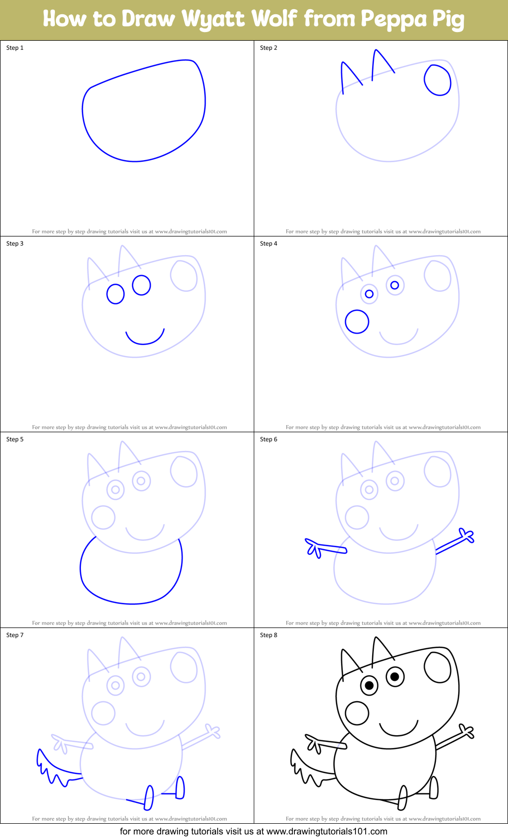 How to Draw Wyatt Wolf from Peppa Pig Printable Step by Step