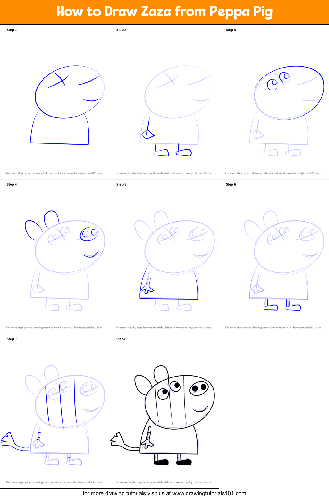 How to Draw Zaza from Peppa Pig Printable Step by Step