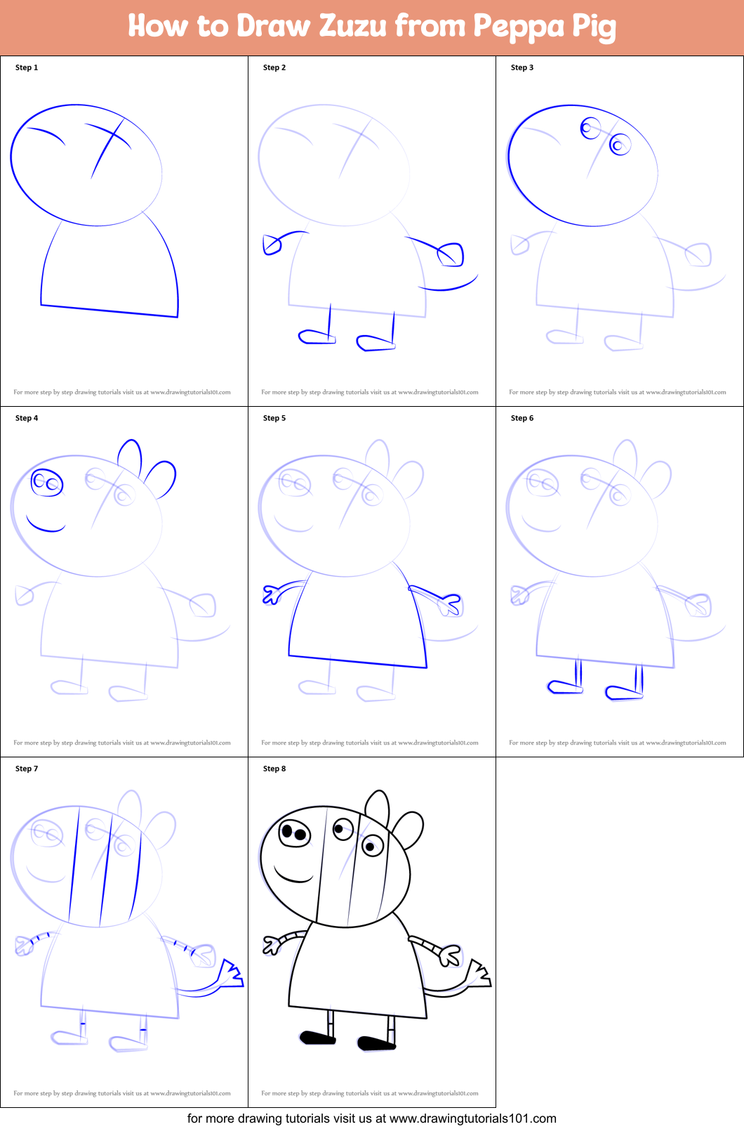 How to Draw Zuzu from Peppa Pig Printable Step by Step