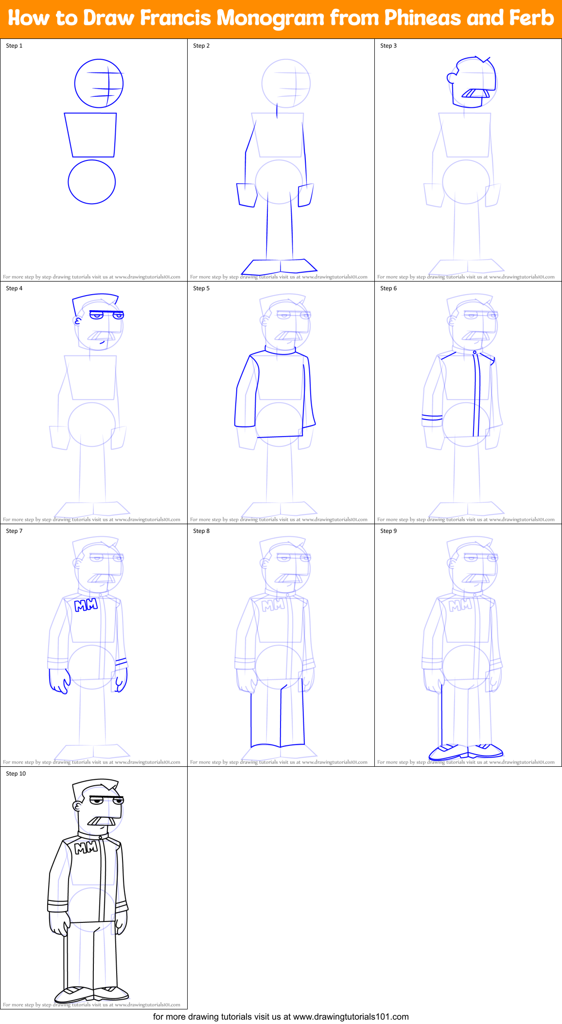 How to Draw Francis Monogram from Phineas and Ferb Printable Step by Step