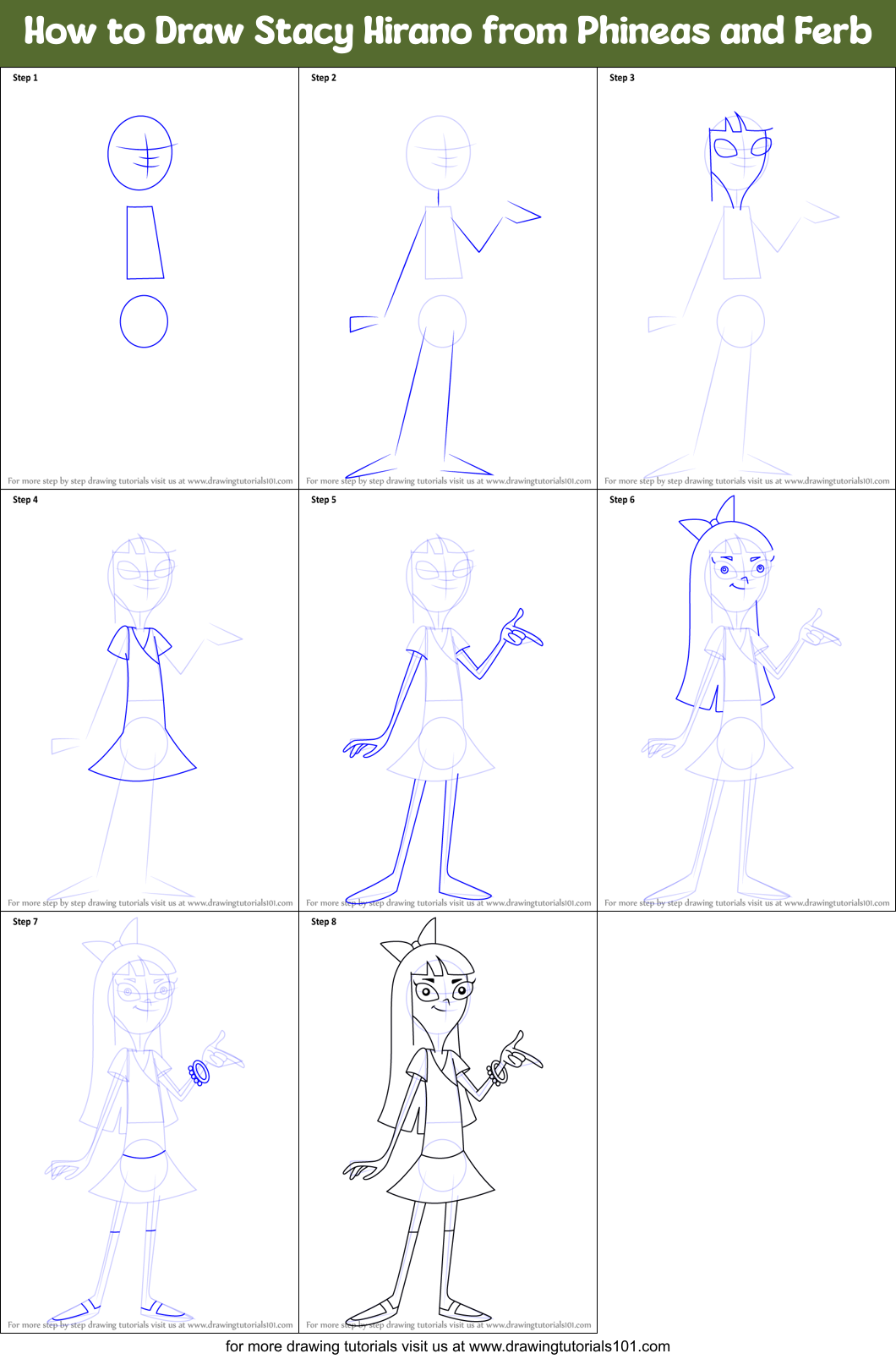 How to Draw Stacy Hirano from Phineas and Ferb Printable Step by Step