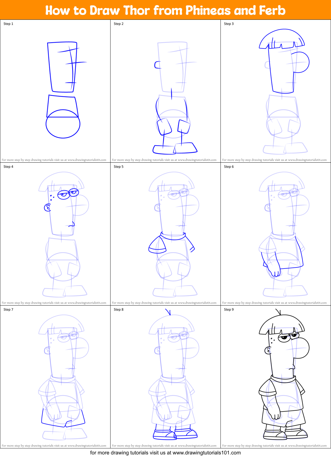 How to Draw Thor from Phineas and Ferb Printable Step by Step