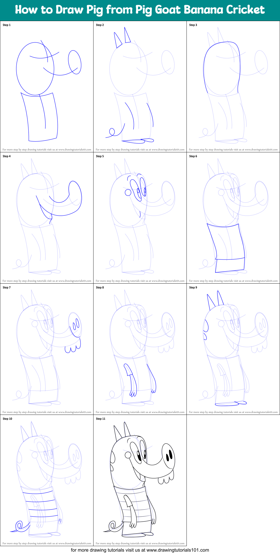 How to Draw Pig from Pig Goat Banana Cricket Printable Step by Step