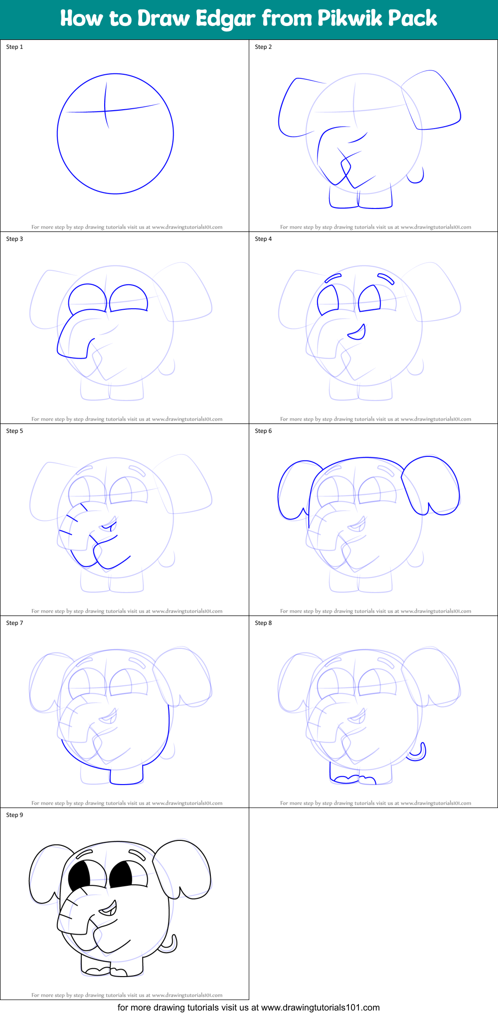 How to Draw Edgar from Pikwik Pack Printable Step by Step
