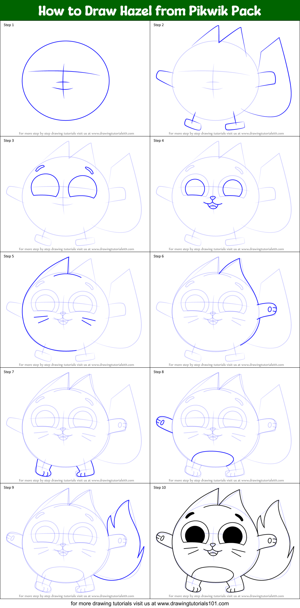 How to Draw Hazel from Pikwik Pack Printable Step by Step