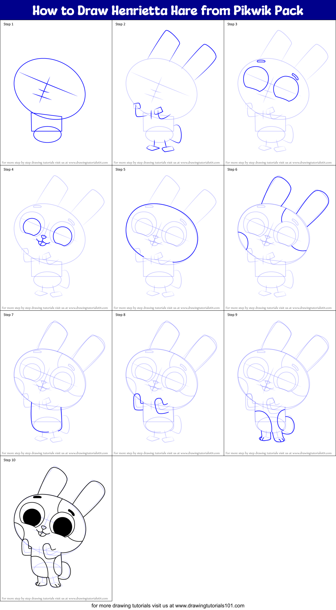 How to Draw Henrietta Hare from Pikwik Pack Printable Step by Step