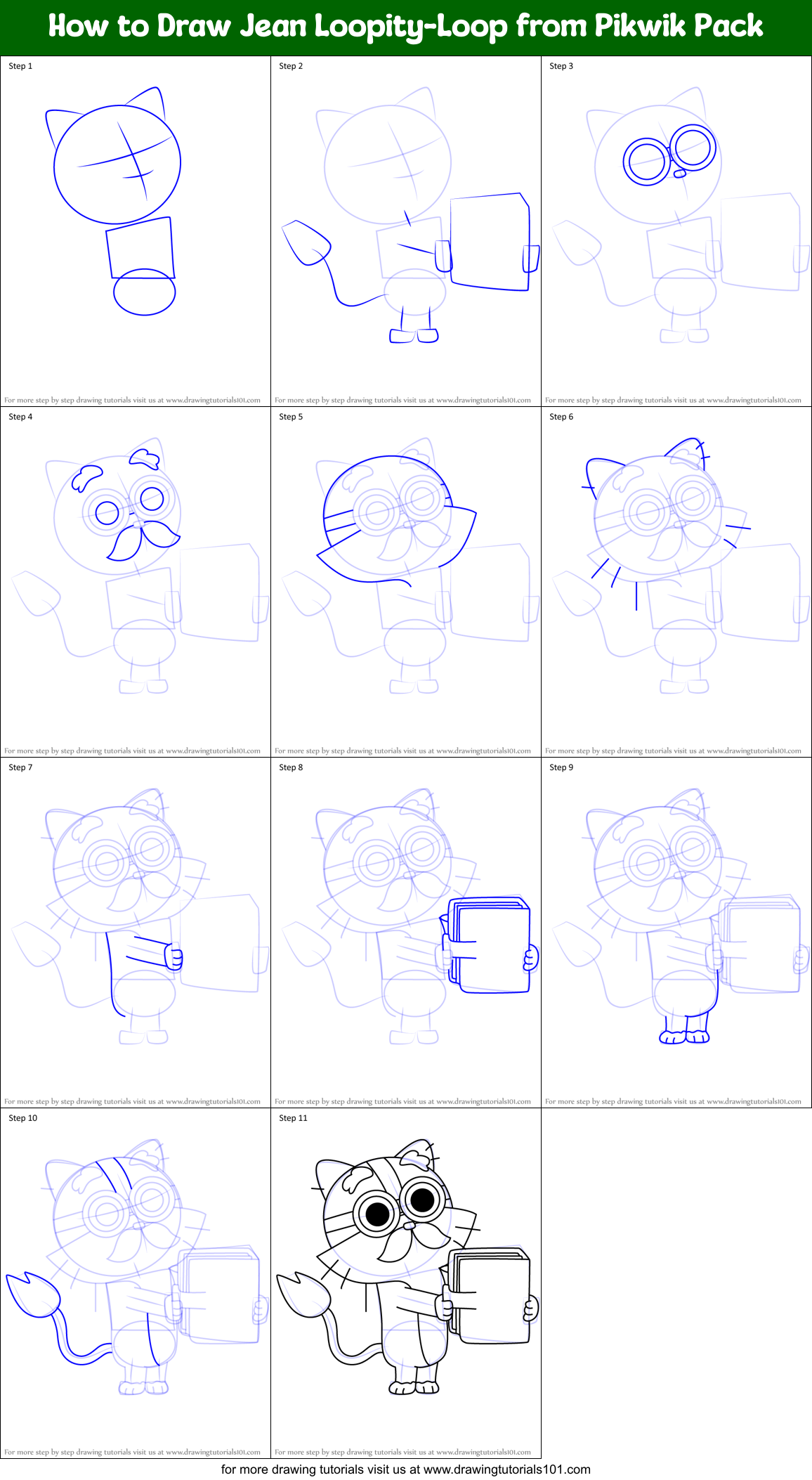 How to Draw Jean Loopity-Loop from Pikwik Pack Printable Step by Step