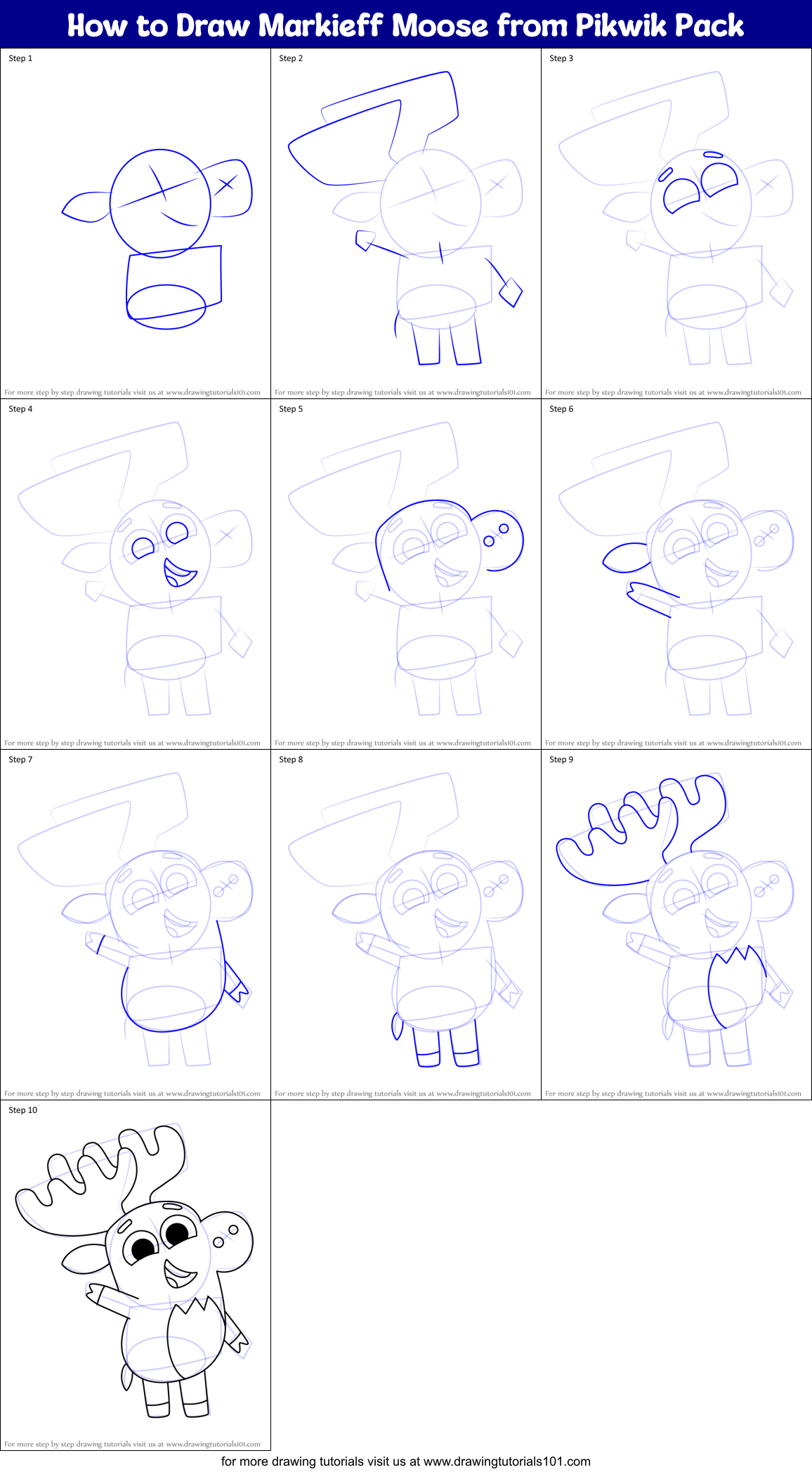 How to Draw Markieff Moose from Pikwik Pack Printable Step by Step