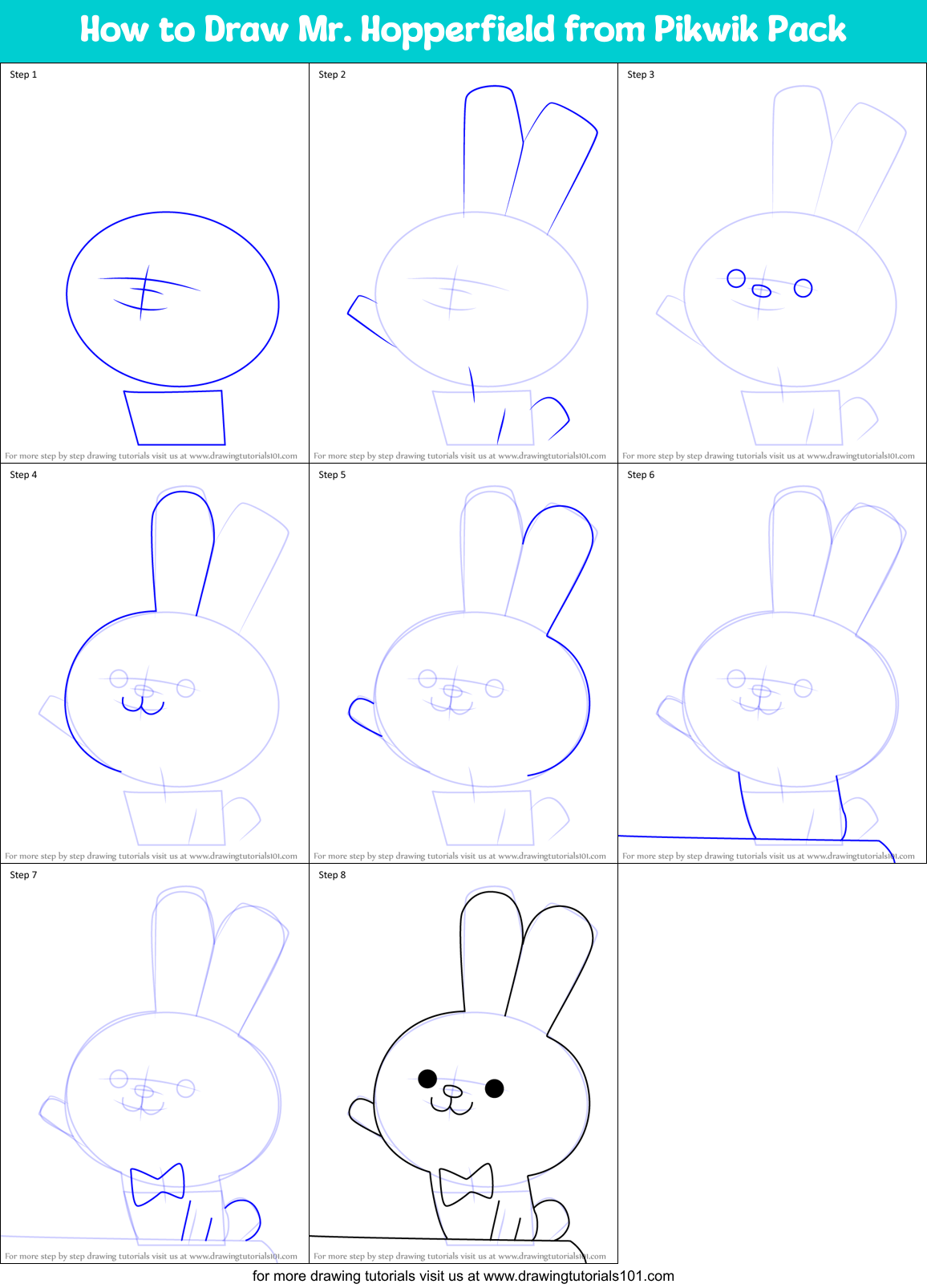 How to Draw Mr. Hopperfield from Pikwik Pack Printable Step by Step