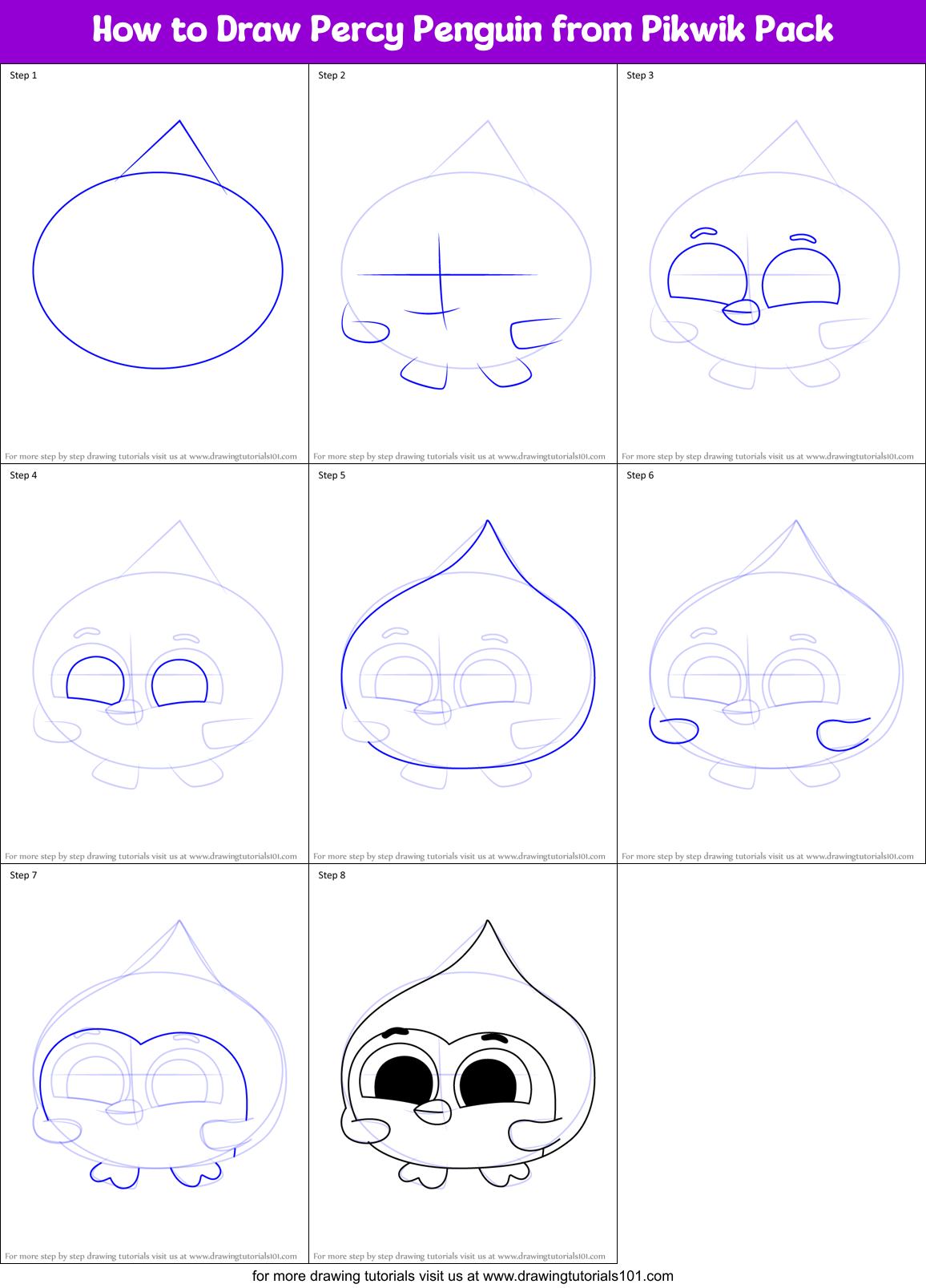 How to Draw Percy Penguin from Pikwik Pack Printable Step by Step