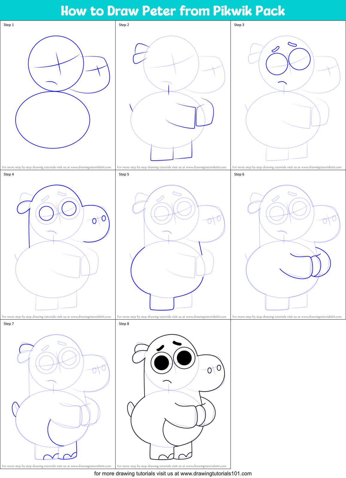 How to Draw Peter from Pikwik Pack Printable Step by Step