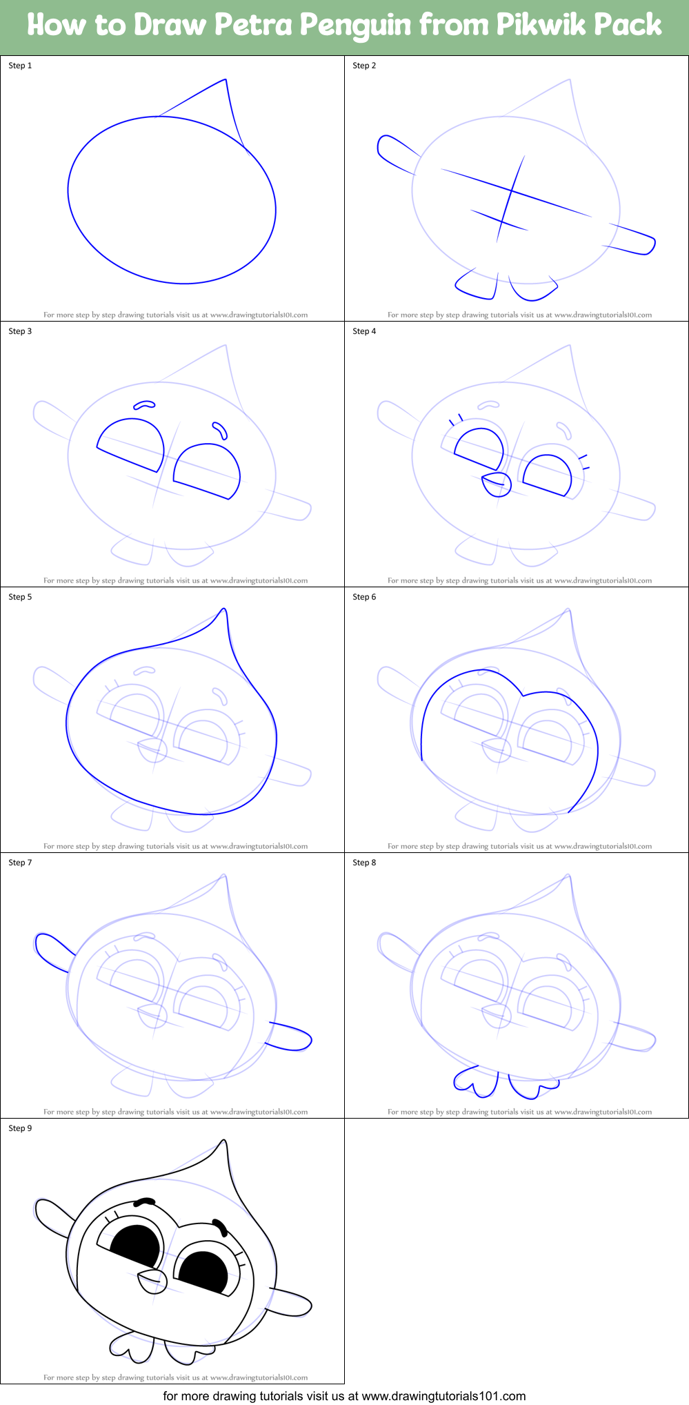 How to Draw Petra Penguin from Pikwik Pack Printable Step by Step