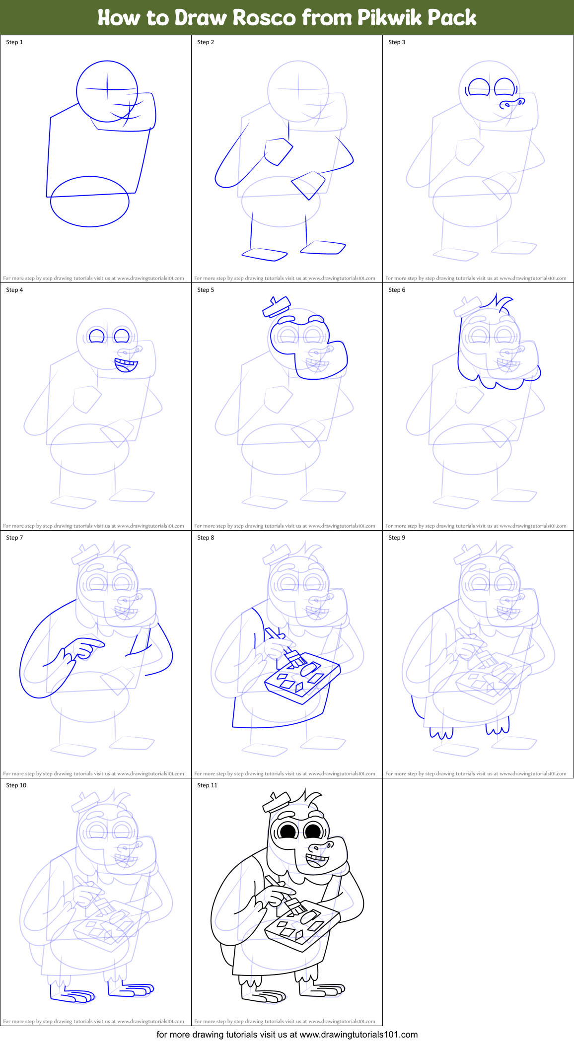 How to Draw Rosco from Pikwik Pack Printable Step by Step