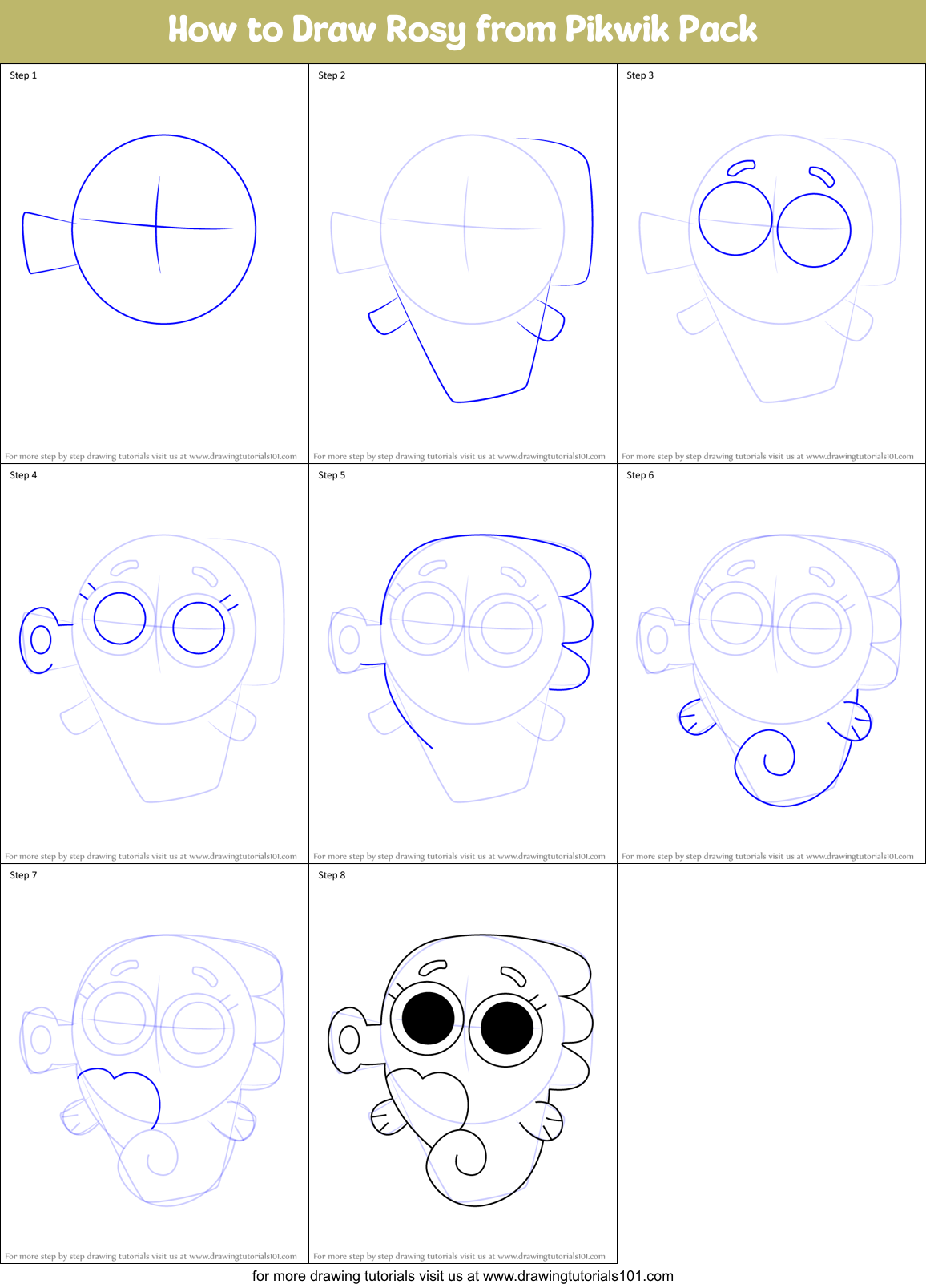 How to Draw Rosy from Pikwik Pack Printable Step by Step