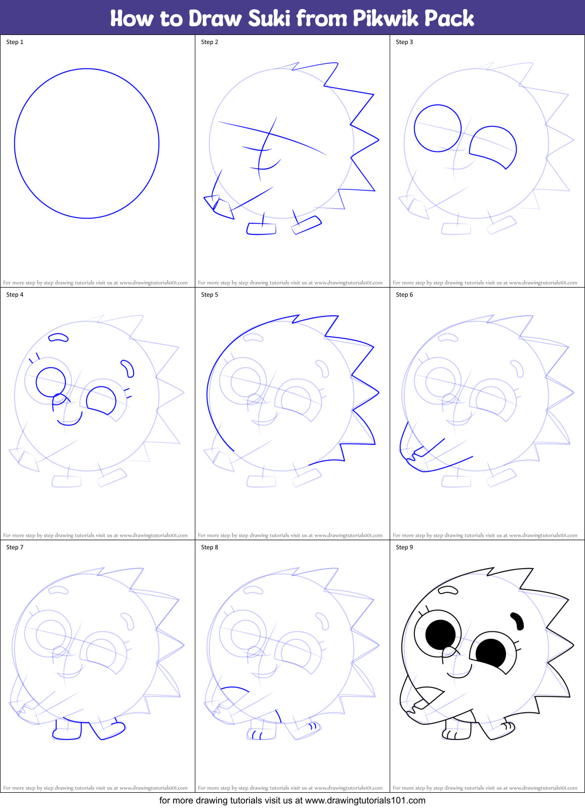 How to Draw Suki from Pikwik Pack Printable Step by Step