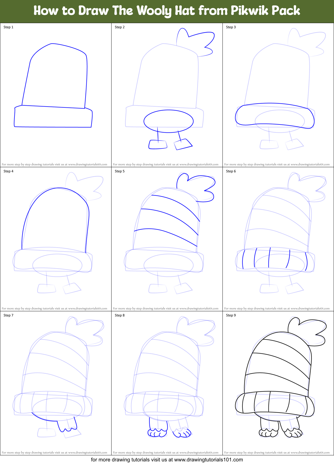 How to Draw The Wooly Hat from Pikwik Pack Printable Step by Step