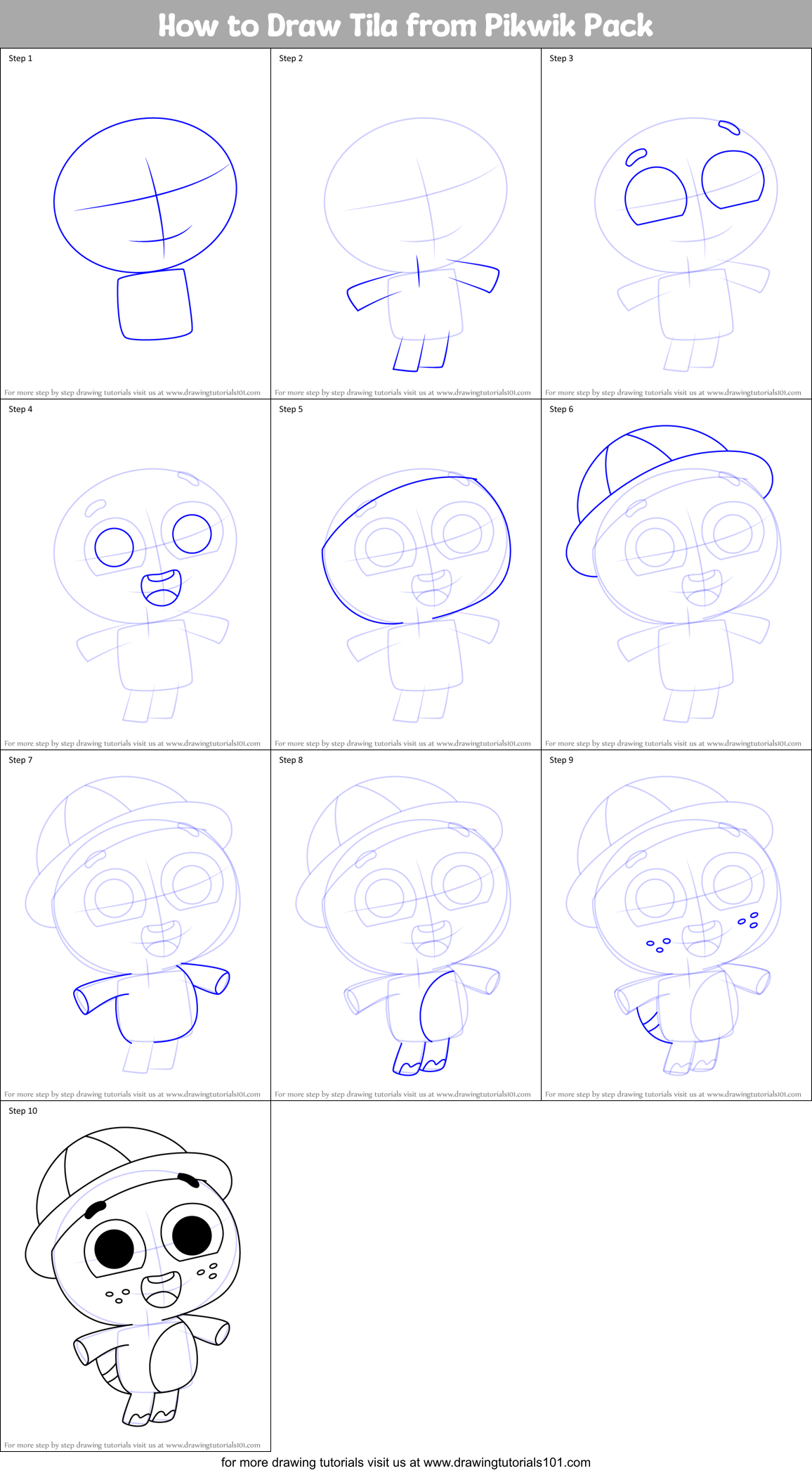 How to Draw Tila from Pikwik Pack Printable Step by Step
