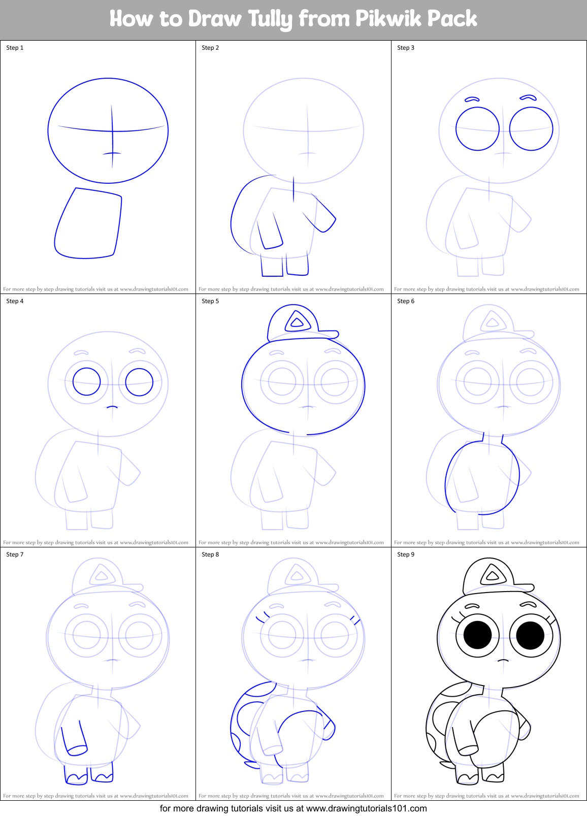 How to Draw Tully from Pikwik Pack Printable Step by Step