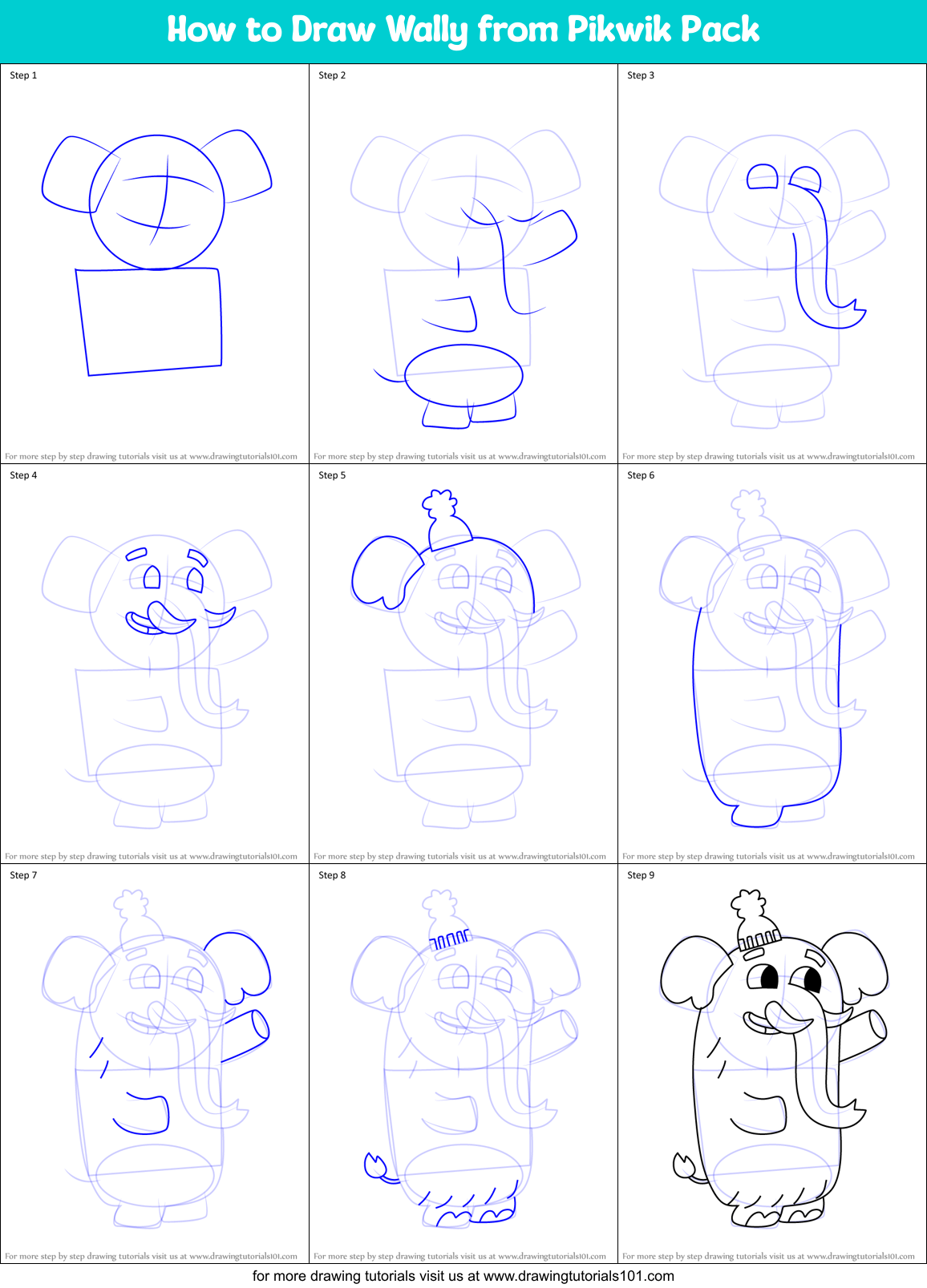 How to Draw Wally from Pikwik Pack Printable Step by Step