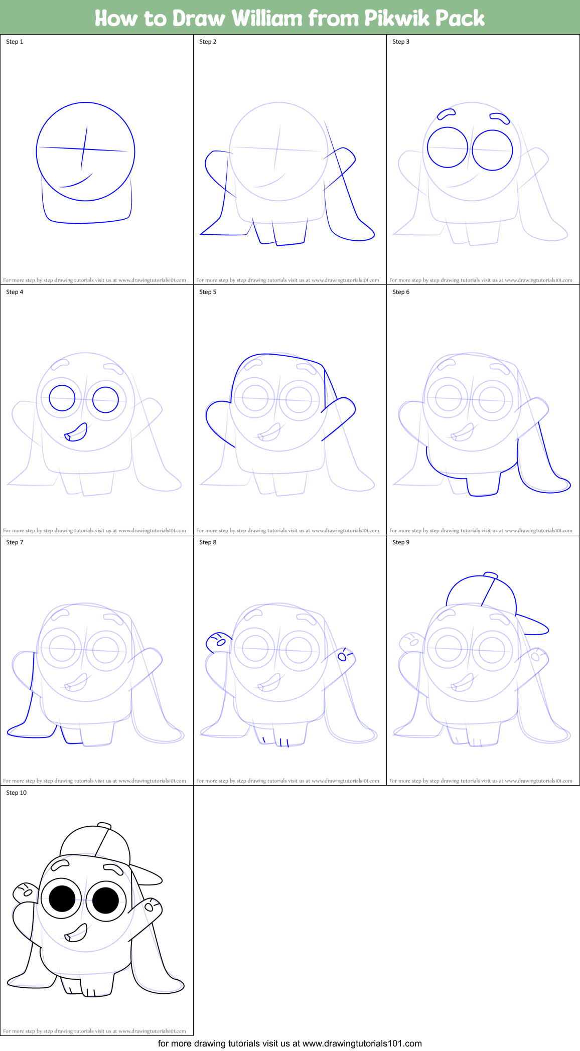 How to Draw William from Pikwik Pack Printable Step by Step