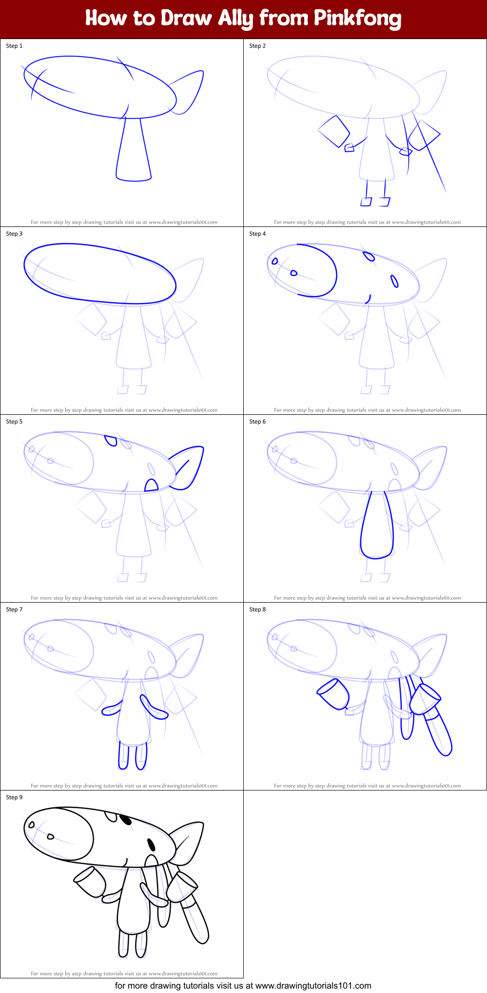 How to Draw Ally from Pinkfong Printable Step by Step