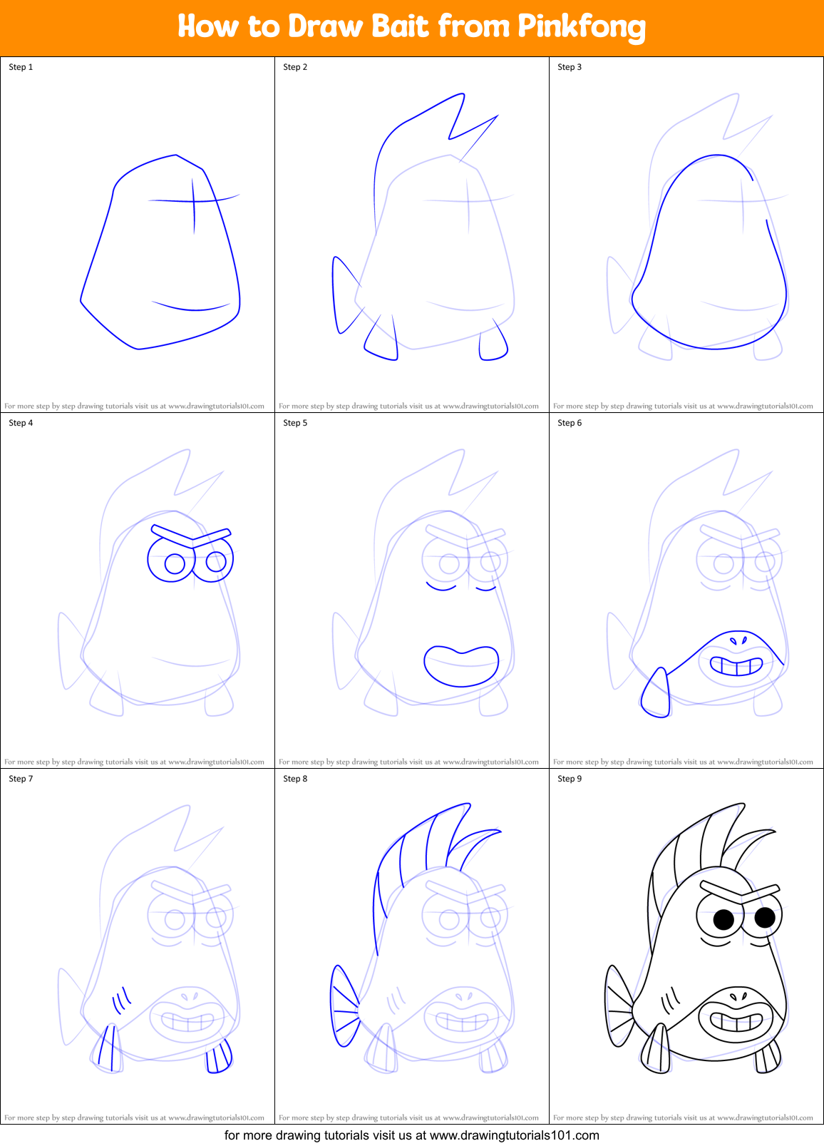 How to Draw Bait from Pinkfong Printable Step by Step