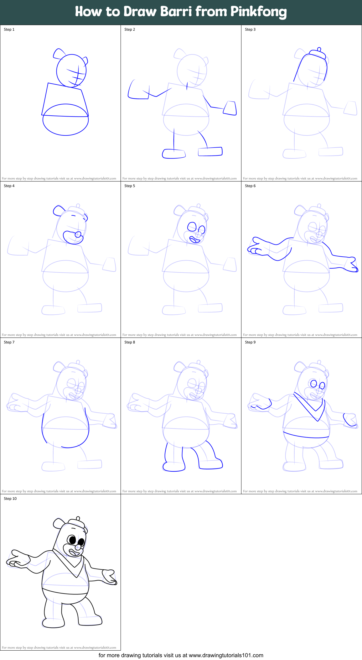 How to Draw Barri from Pinkfong Printable Step by Step