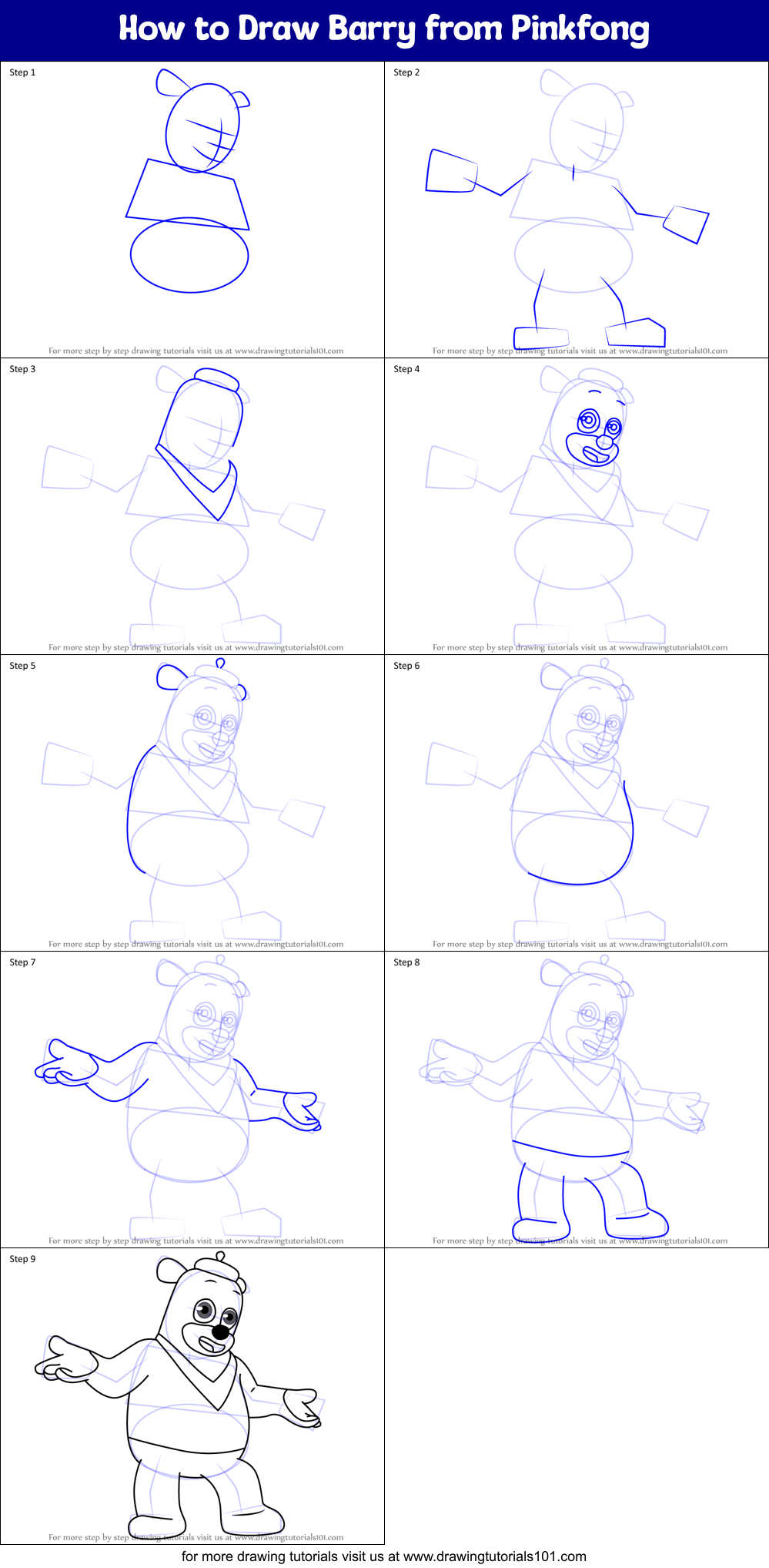 How to Draw Barry from Pinkfong Printable Step by Step