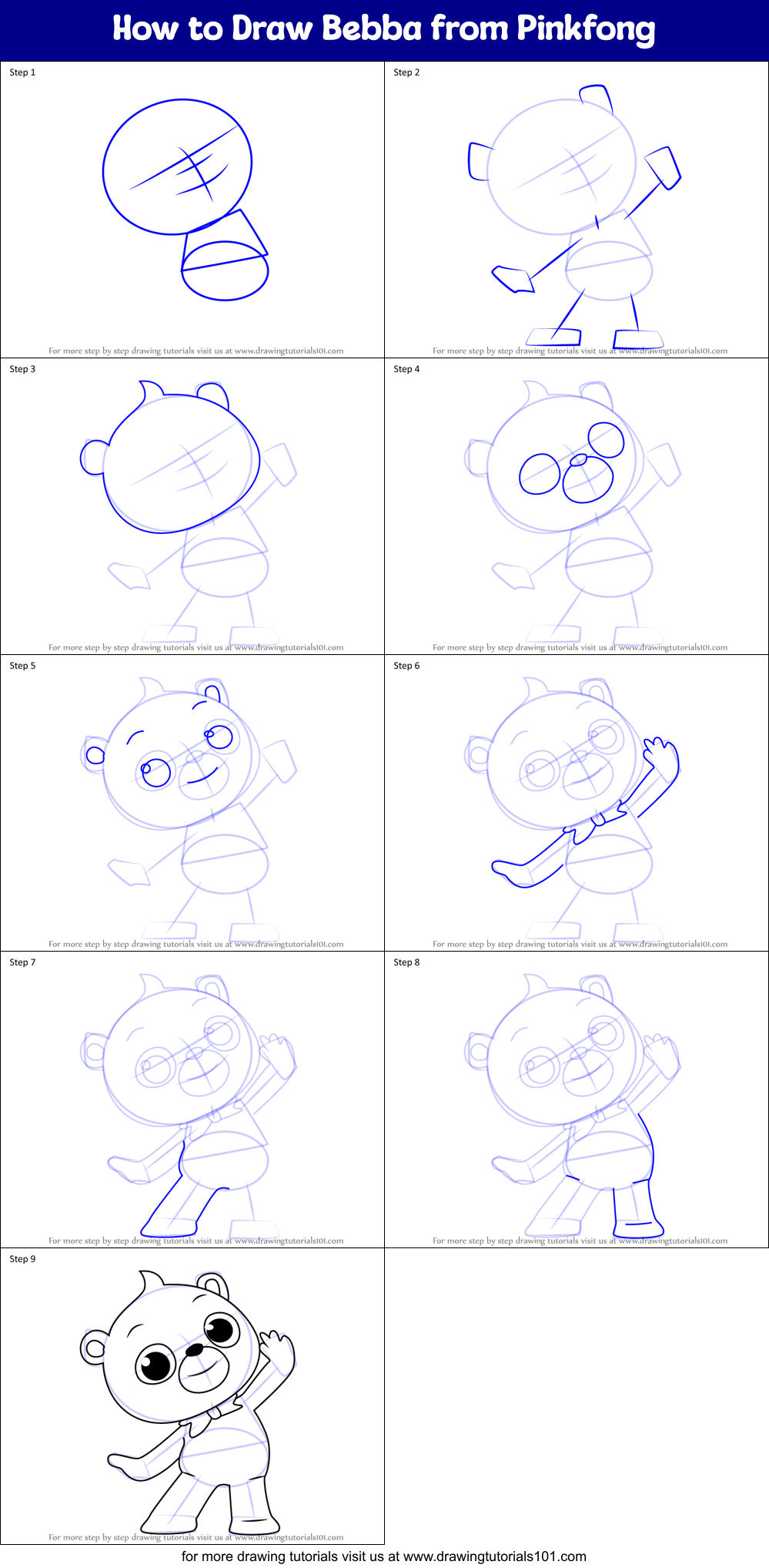 How to Draw Bebba from Pinkfong Printable Step by Step