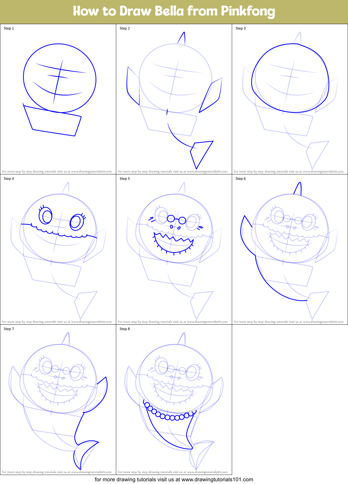 How to Draw Bella from Pinkfong Printable Step by Step