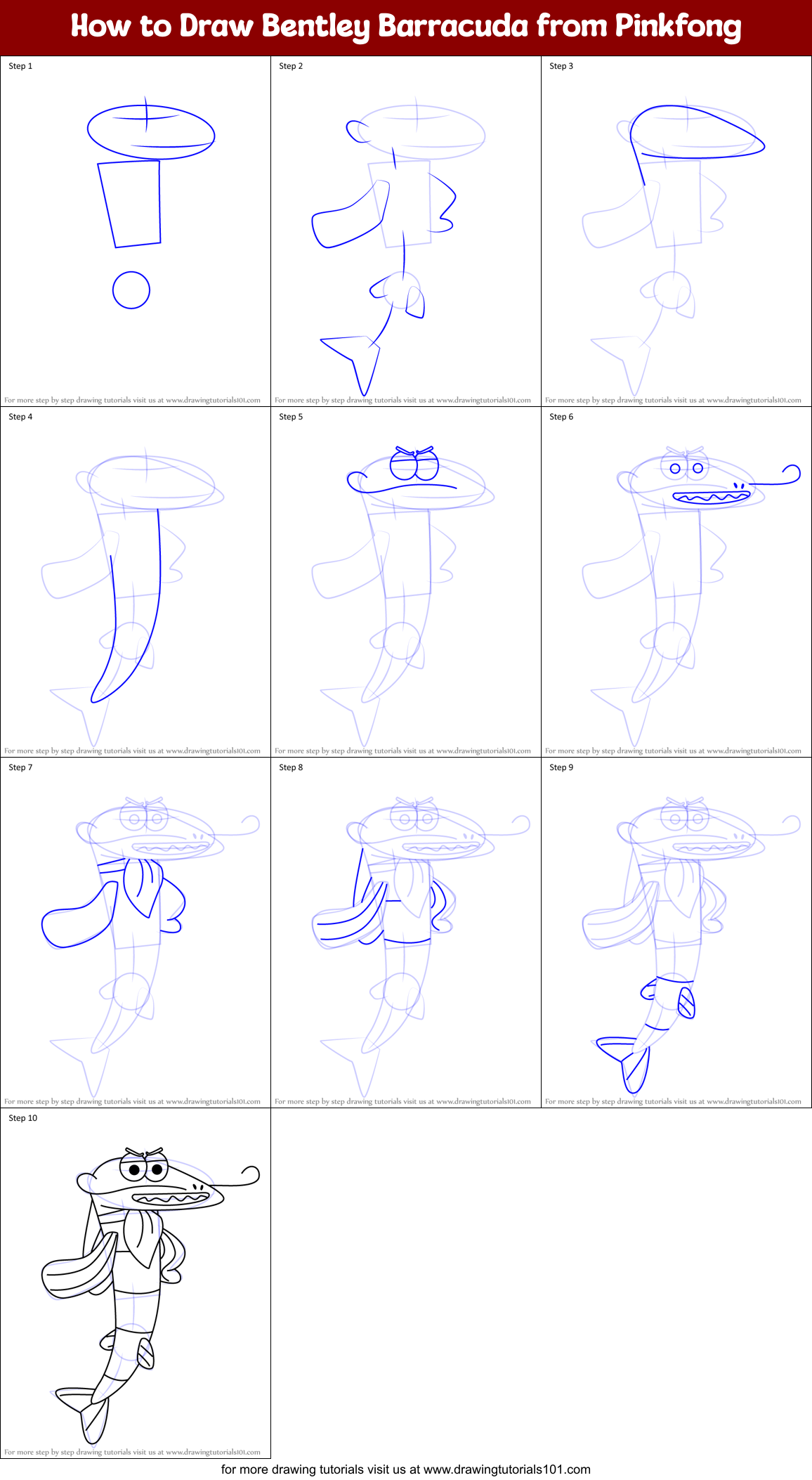 How to Draw Bentley Barracuda from Pinkfong Printable Step by Step