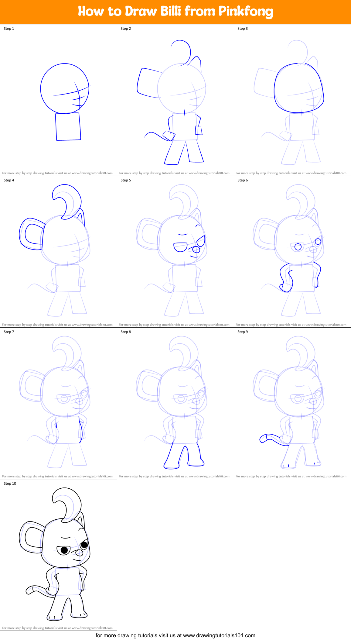 How to Draw Billi from Pinkfong Printable Step by Step