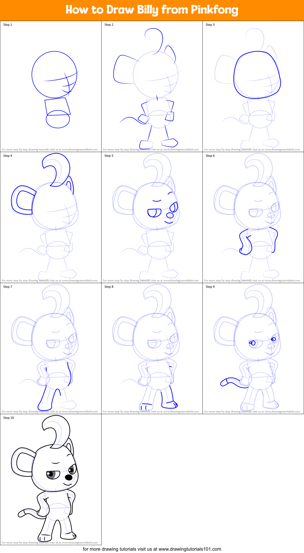 How to Draw Billy from Pinkfong Printable Step by Step